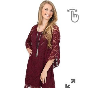 Jody Women’s Burgundy Lace 3/4 Bell Sleeve Dress